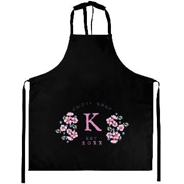 Discover Blueberry Pink Blossoms Monogram Aprons