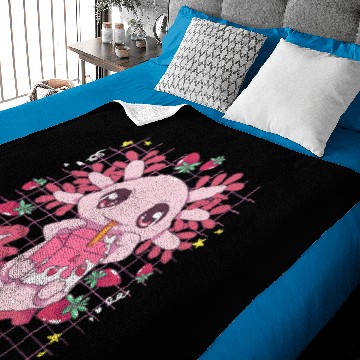 Discover Axolotls Animals Kawaii Axolotls Drinking Strawberry Milk Carton Axolotls LoverAxo Baby Blankets