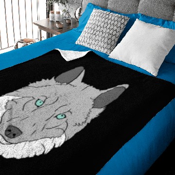 Discover Grey and white Wolf head with blue eyes hand drawn Baby Blankets