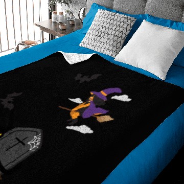 Discover GRAVEYARD WITCH FLYING OVER CAT WITH BATS Baby Blankets