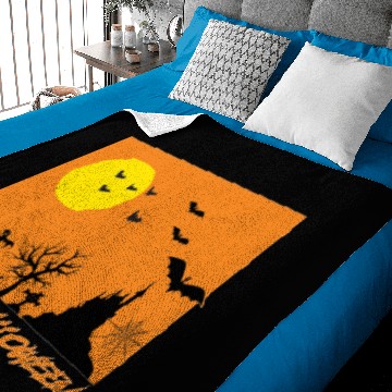 Discover Moonlit Haunted House Ghost Bat Cobweb Gravestone. Baby Blankets