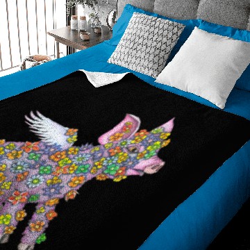 Discover Winged Piglet with flowers Baby Blankets