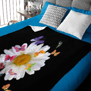 Discover White daisy & Many Butterflies. Beautiful Baby Blankets.