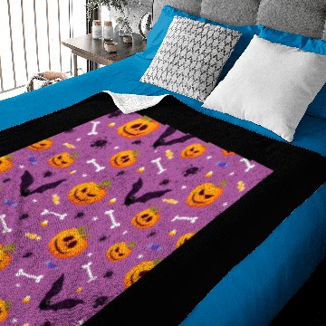 Discover halloween pumpkin bat spider bone purple Baby Blankets