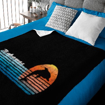 Discover Vintage Bahamas, Retro 80S Dolphin Sunset Baby Blankets