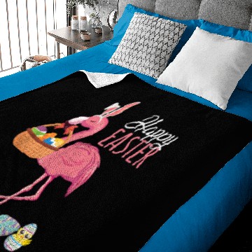 Discover Happy Easter Flamingo With Easter Egg Basket Baby Blankets