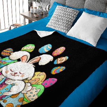 Discover Funny Easter Bunny Feeling Comfortable With Eggs Baby Blankets