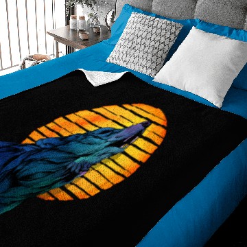 Discover Howling Wolf Retro Sunset Art Design Wolf Baby Blankets