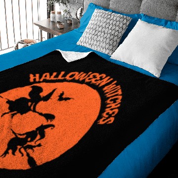 Discover Halloween Witches Orange on brooms Baby Blankets
