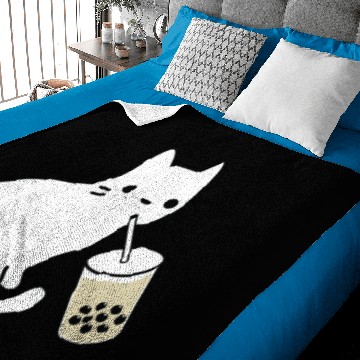 Discover Cat Drinking Boba Milk Tea Bobalogy Baby Blankets