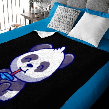 Discover Cute Panda Sipping Boba Milk Tea Cartoon Baby Blankets