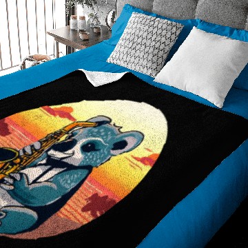 Discover Koala Playing Saxophone at Sunset Baby Blankets