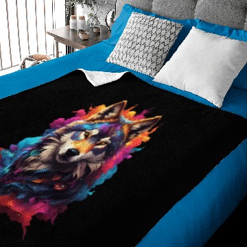 Discover Colorful Wolf Face Baby Blankets