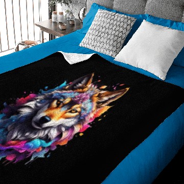 Discover Colorful Wolf Face Baby Blankets