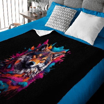 Discover Colorful Wolf Face Baby Blankets