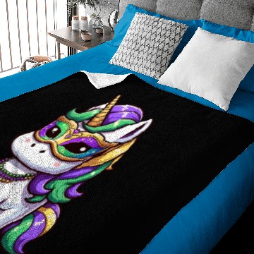 Discover Mardi Gras Unicorn Comic Mask Baby Blankets