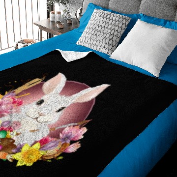 Discover white rabbit with Easter eggs as Easter bunny Baby Blankets