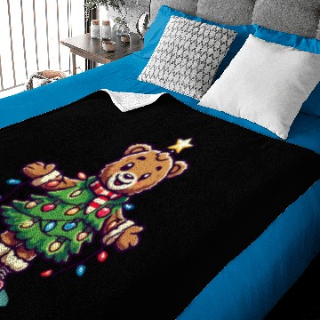 Discover Christmas Bear With Fairy Lights Baby Blankets