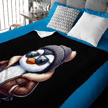 Discover Cool penguin with sunglasses hat leather jacket Baby Blankets