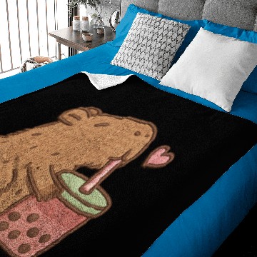 Discover Cute Capibara Drinking Bubble Tea Patch Baby Blankets