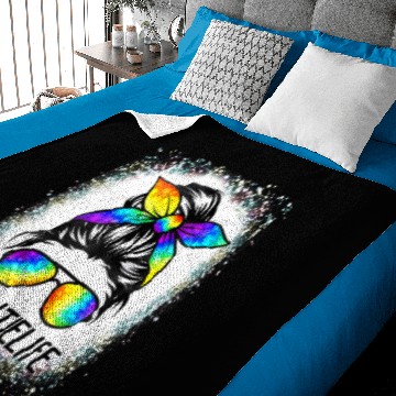 Discover Bleached Auntie Life Messy Hair Bun Tie Dye Mother Baby Blankets
