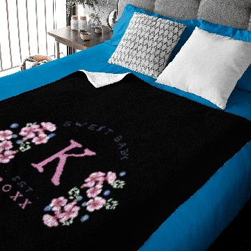 Discover Blueberry Pink Blossoms Monogram Baby Blankets
