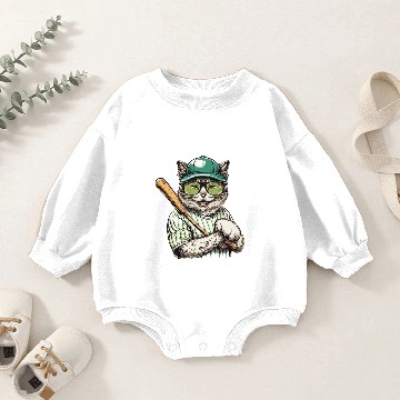 Discover Cat Paws vintages Cat Playing Baseball Baseball Bat Kitties Lover Baby Romper Sweatshirts