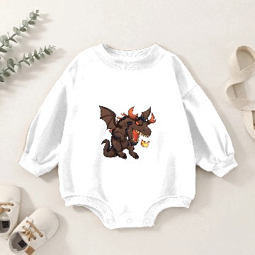 Discover Dragon Animals Dragons Cool Chibi Fantasy Dragon With Flame Baby Romper Sweatshirts