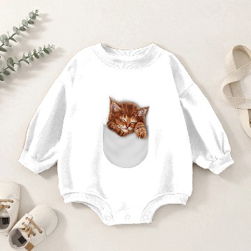Discover Cat Paws Sleeping Orange Kitten Cat in Pocket Baby Romper Sweatshirts