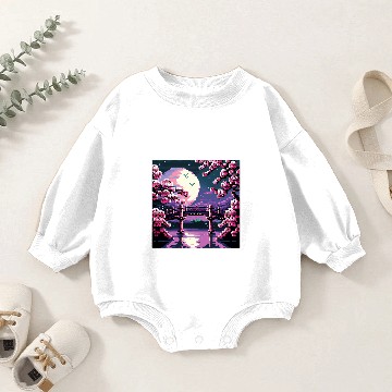 Discover 8 bit Retro Cherry Blossom Magic Riverside Bridge Moonlight Baby Romper Sweatshirts