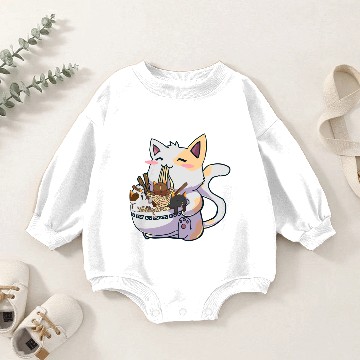 Discover Kawaii Neko Cat Ramen Bowl Anime Japanese Noodles Baby Romper Sweatshirts