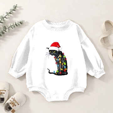 Discover Black Cat Christmas Lights Funny Cat Lover Baby Romper Sweatshirts