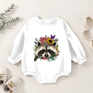 Discover Floral Raccoon Spring Nature Baby Romper Sweatshirts