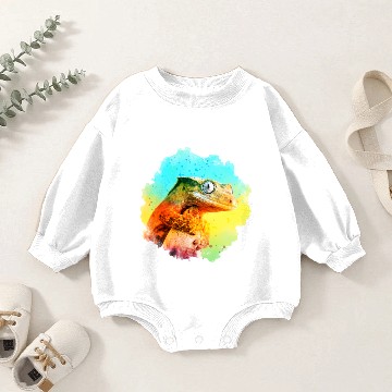 Discover Crested Gecko Watercolor Reptile Keeper Lizard Baby Romper Sweatshirts