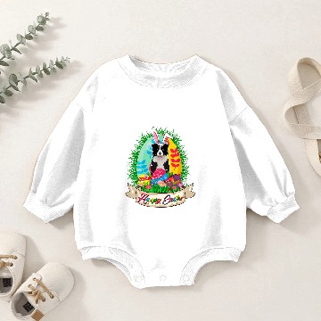 Discover Happy Easter Bunny Border Collie With Easter Eggs Lover Baby Romper Sweatshirts