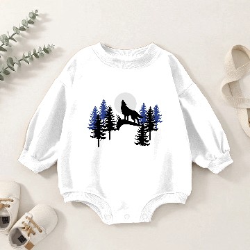 Discover wildness Alaska Wolf moon wildlife Baby Romper Sweatshirts