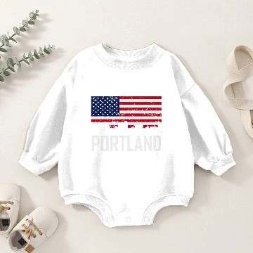 Discover Portland Maine Skyline American Flag Distressed Baby Romper Sweatshirts