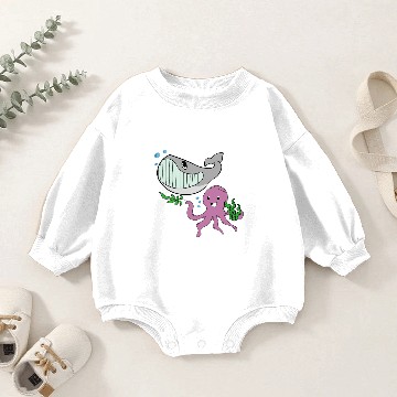 Discover whale octopus happy swim gift idea Baby Romper Sweatshirts