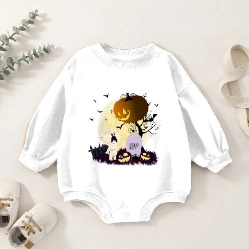 Discover Scared Ghost in Graveyard Baby Romper Sweatshirts