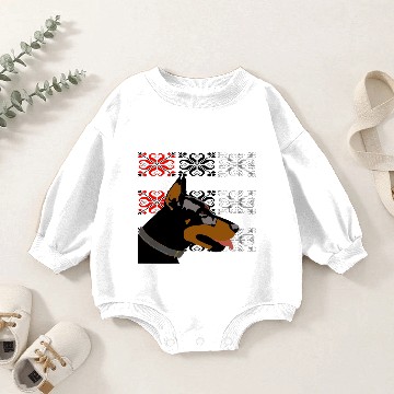 Discover Dobermann. Pixel art background. Baby Romper Sweatshirts