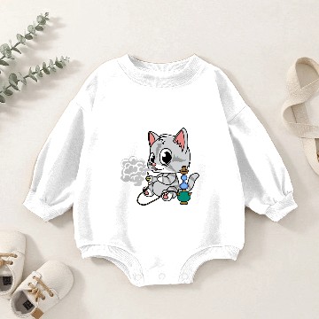 Discover cute cat smoking shisha Baby Romper Sweatshirts