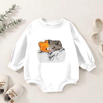 Discover Sad Kitten Cat Crying bed with Teddy Meme Baby Romper Sweatshirts