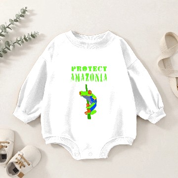 Discover Protect Amazonia. Tree frog. Amazon rainforest. Baby Romper Sweatshirts