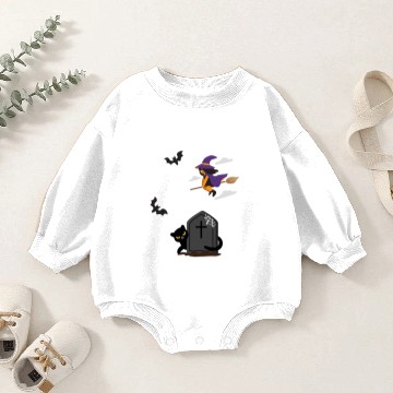 Discover GRAVEYARD WITCH FLYING OVER CAT WITH BATS Baby Romper Sweatshirts