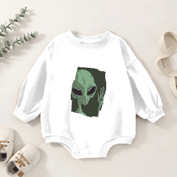 Discover Green alien waving his hand alien behind chest Baby Romper Sweatshirts