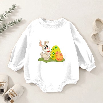 Discover Cute Easter Bunny Hides Behing Colored Eggs Baby Romper Sweatshirts
