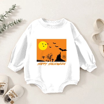 Discover Moonlit Haunted House Ghost Bat Cobweb Gravestone. Baby Romper Sweatshirts
