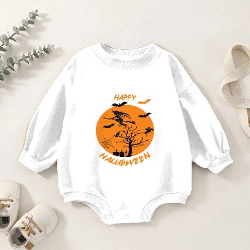 Discover Moonlit Bat Cobweb Gravestone Ghost Spider Witch. Baby Romper Sweatshirts