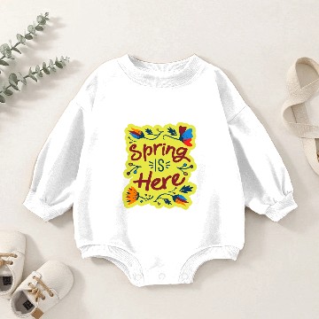 Discover flower spring is here bud petal stem leaf flat Baby Romper Sweatshirts