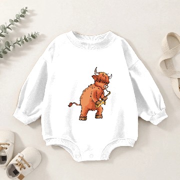 Discover Highland Cow Cattle Playing Saxophone Music Gift Baby Romper Sweatshirts